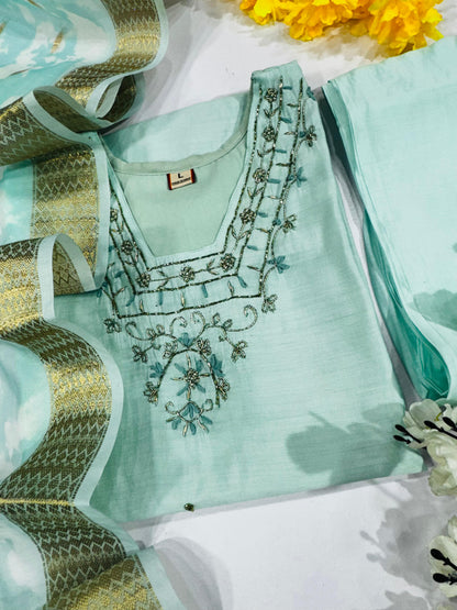 Pure Sky Blue Modal Silk Kurti Set