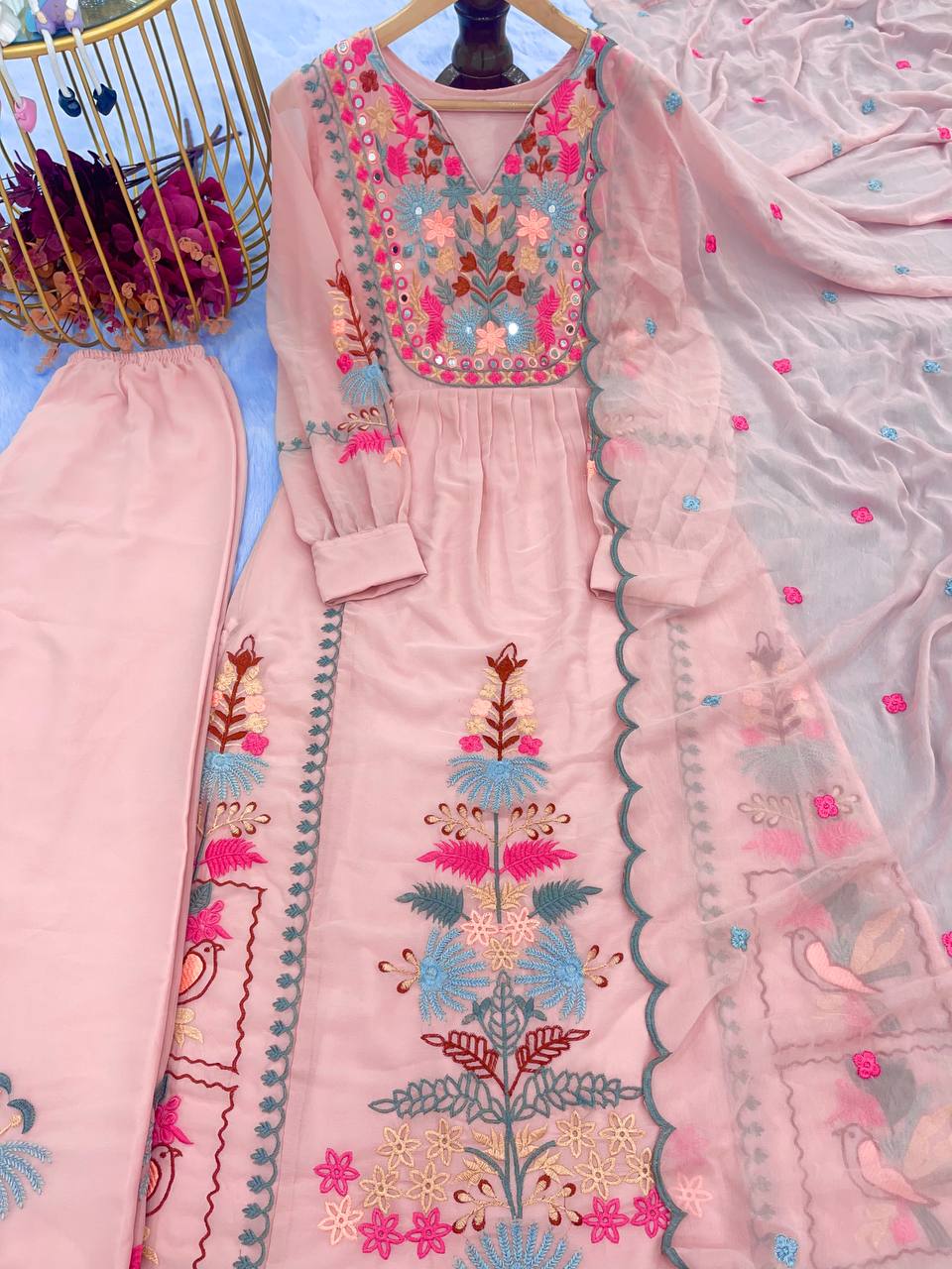 Royal Mirror Hand Work Kurti Set