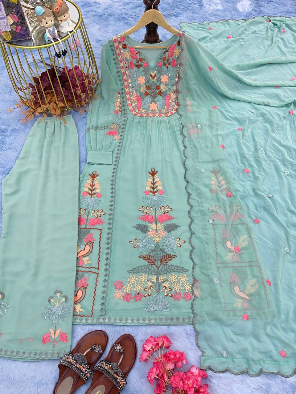 Royal Mirror Hand Work Kurti Set