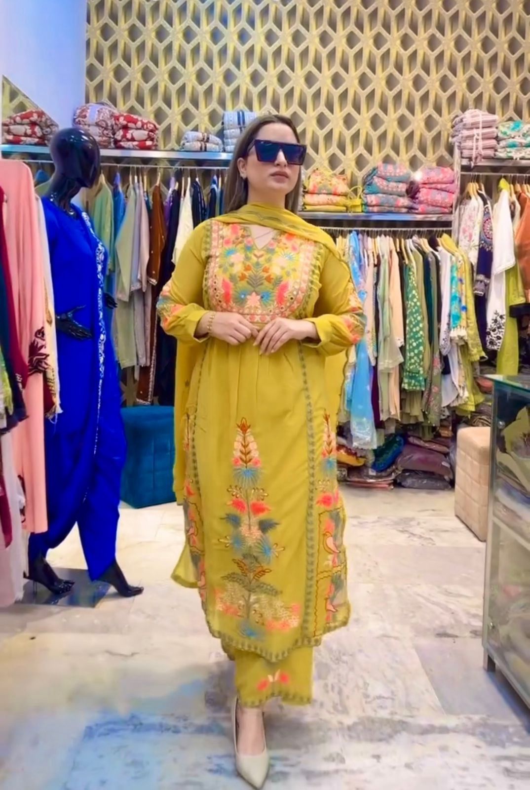 Royal Mirror Hand Work Kurti Set