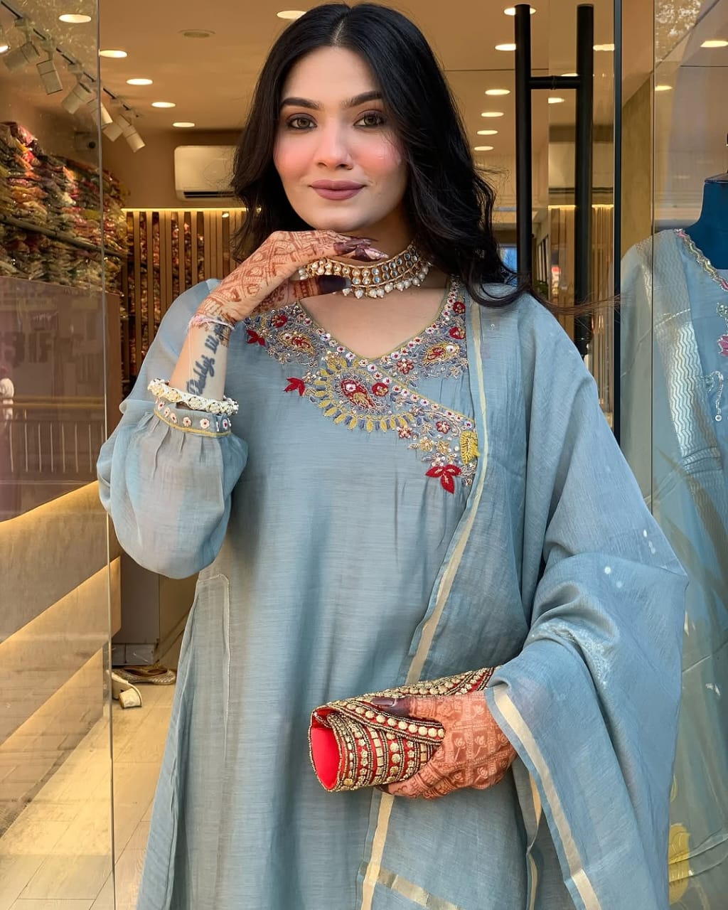 Cotton Angarakha Kurti set with chanderi dupatta