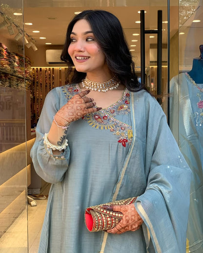 Cotton Angarakha Kurti set with chanderi dupatta