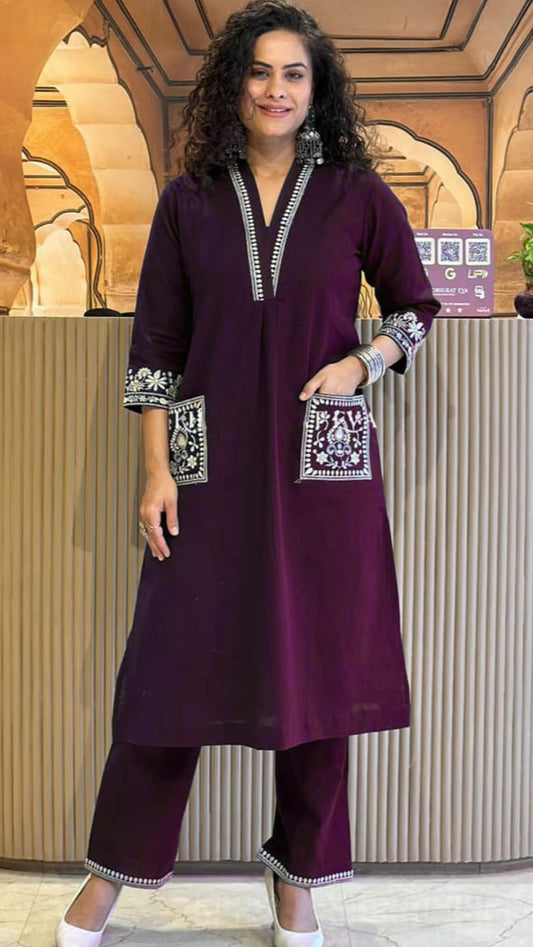 Natural Cotton Slub Kurti & Pant