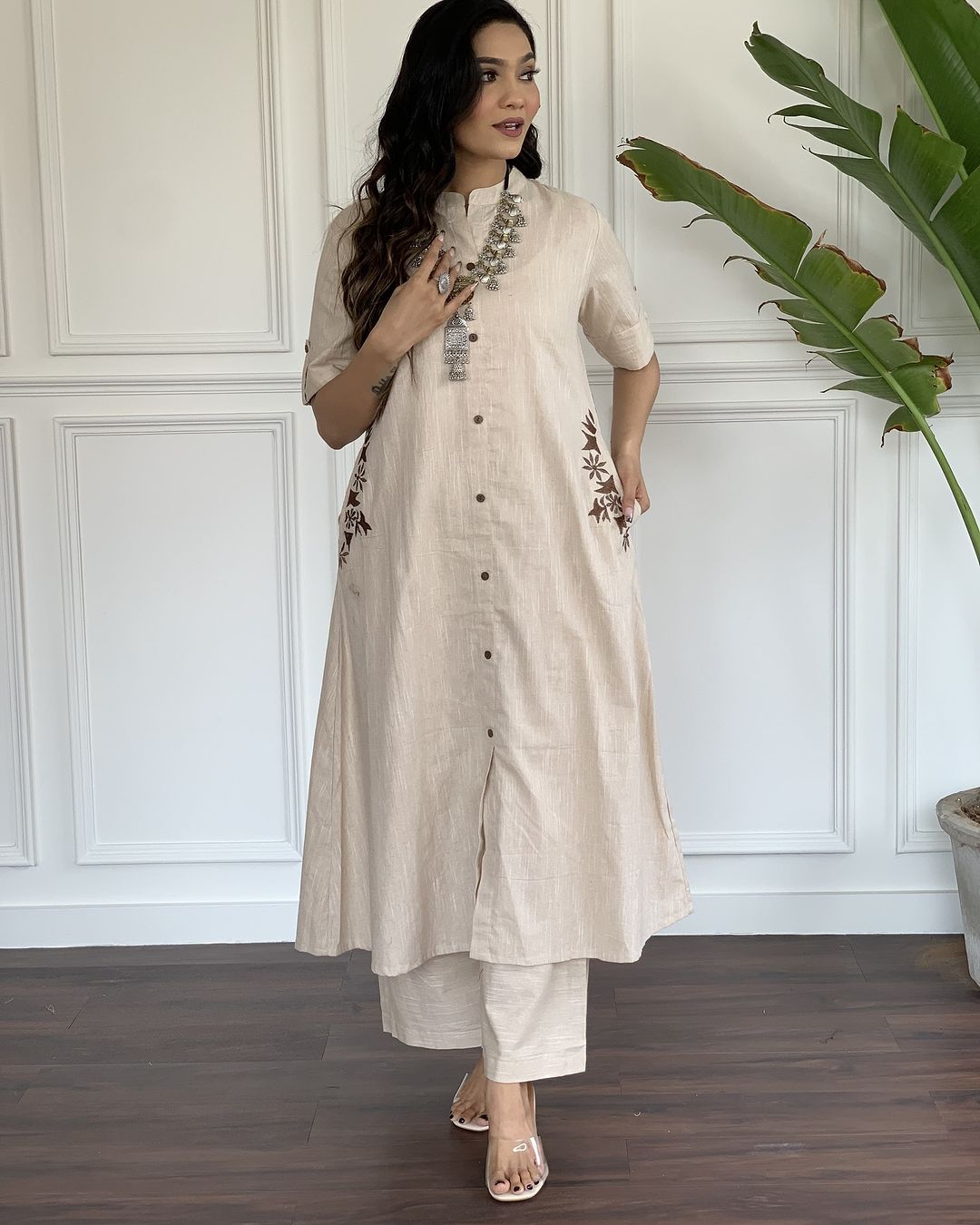 Pure south cotton handwoven kurta with plazzo