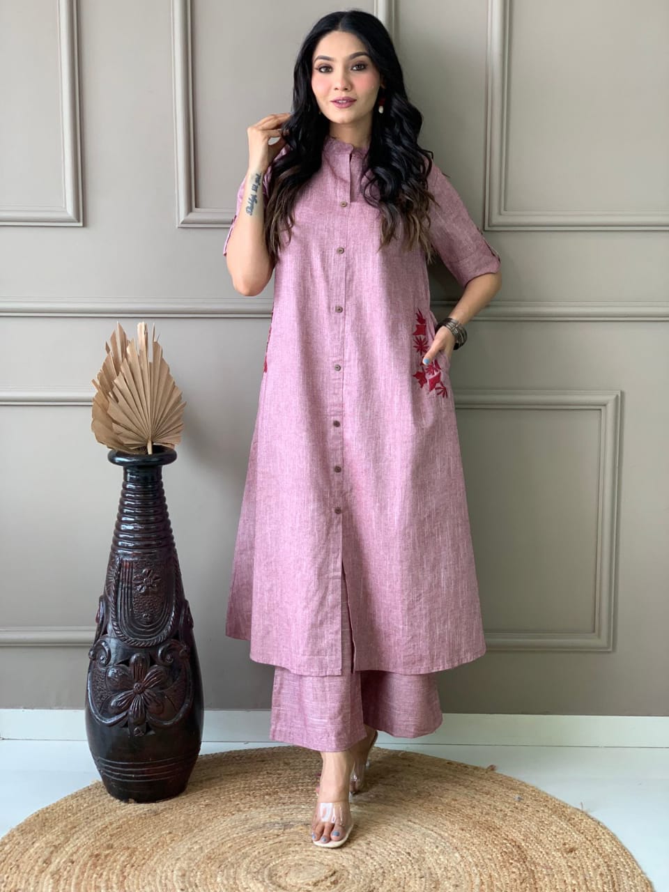 Pure south cotton handwoven kurta with plazzo