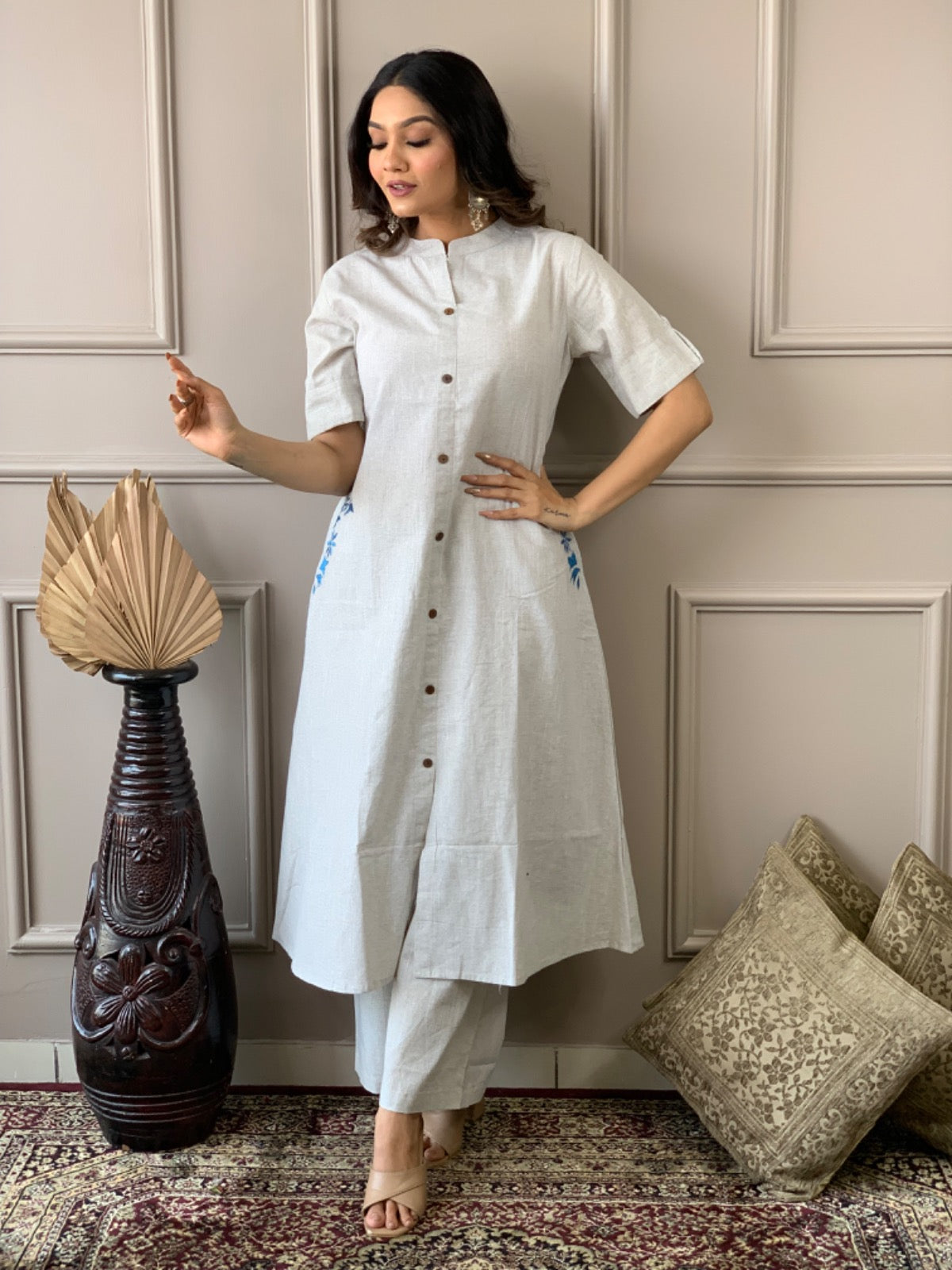 Pure south cotton handwoven kurta with plazzo