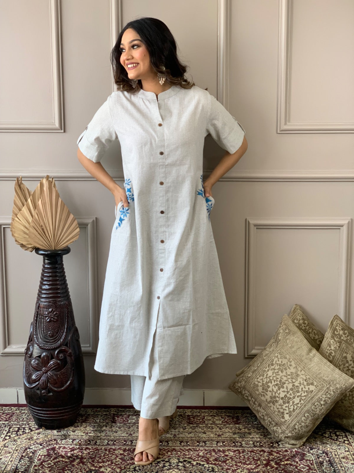 Pure south cotton handwoven kurta with plazzo