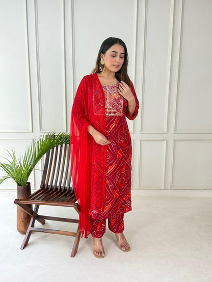 Premium Handwork Bhandhej Suit Set