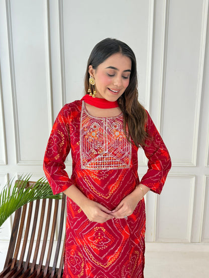 Premium Handwork Bhandhej Suit Set