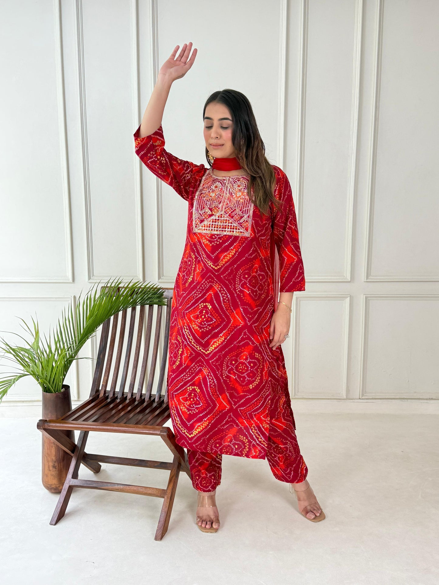 Premium Handwork Bhandhej Suit Set