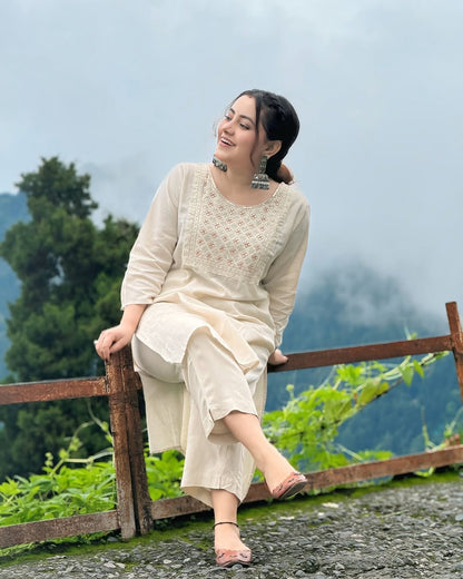 Beautiful Embroidered Khadi Cotton Kurta Set