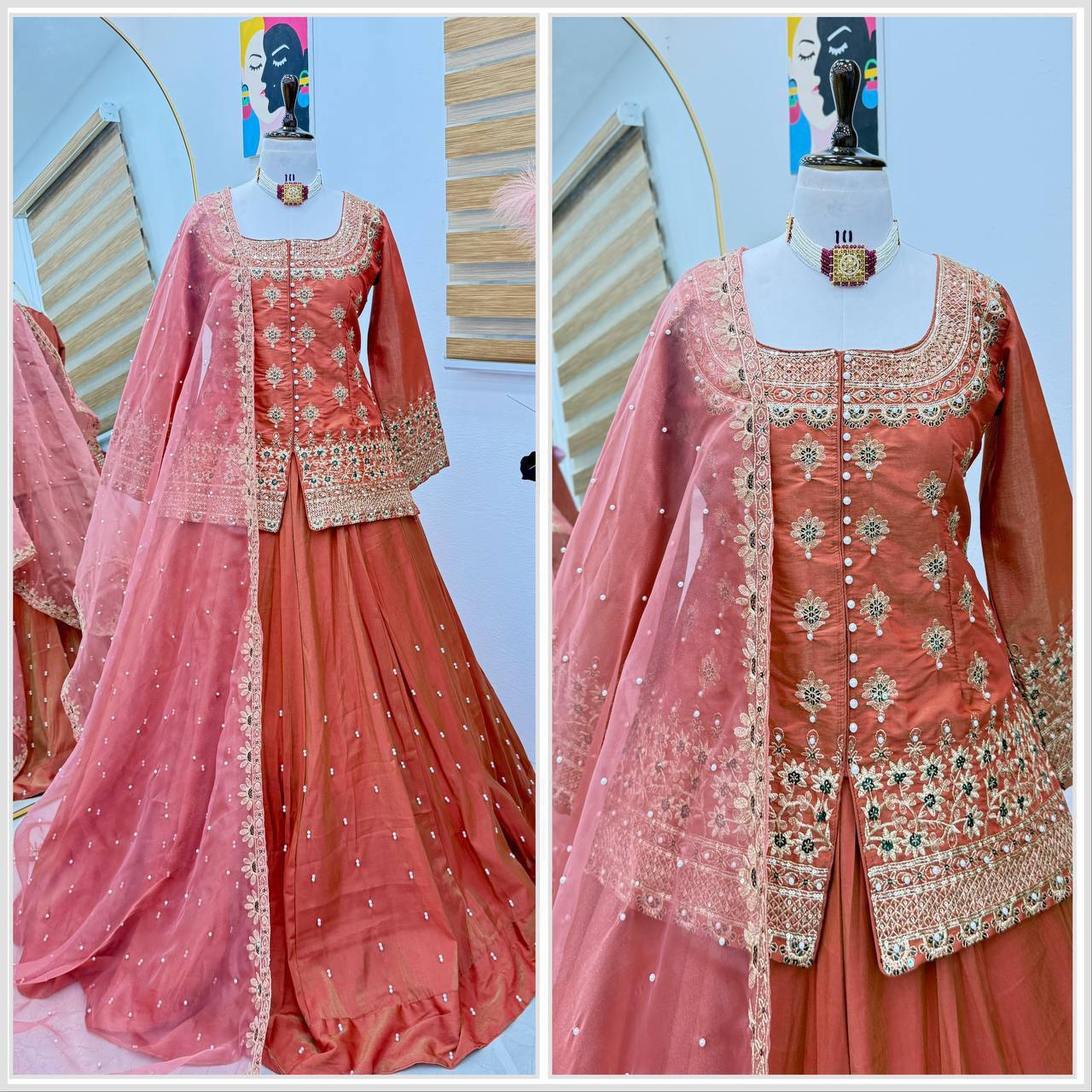 Premium Shimmer Silk Embroidered Lehenga Set