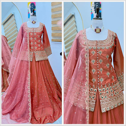 Premium Shimmer Silk Embroidered Lehenga Set
