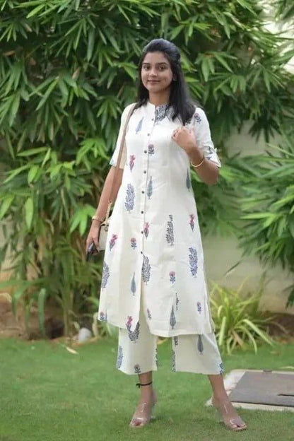 Stylish Slub Cotton Suit Set- RO9762