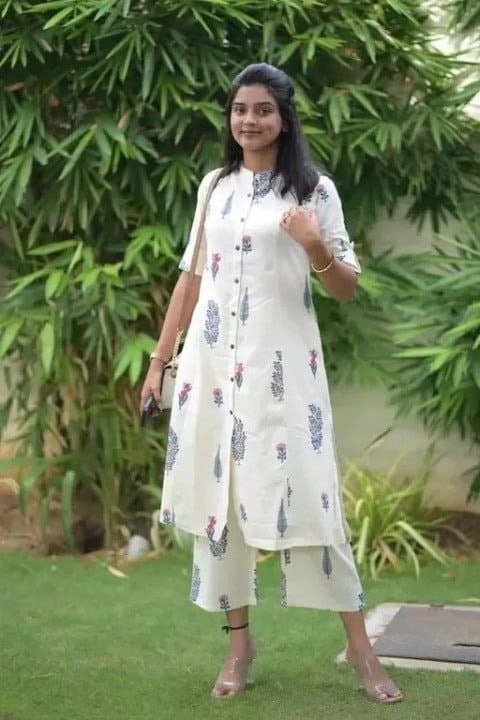 Stylish Slub Cotton Suit Set- RO9762