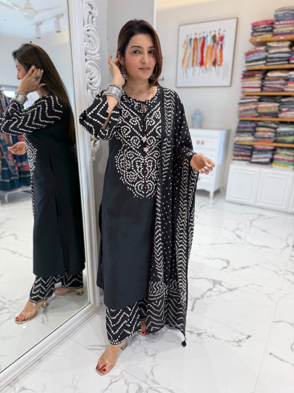 Heavy Cotton Bhandej Print Kurti Set