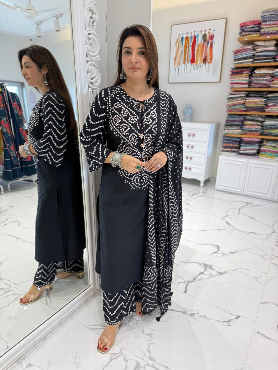 Heavy Cotton Bhandej Print Kurti Set