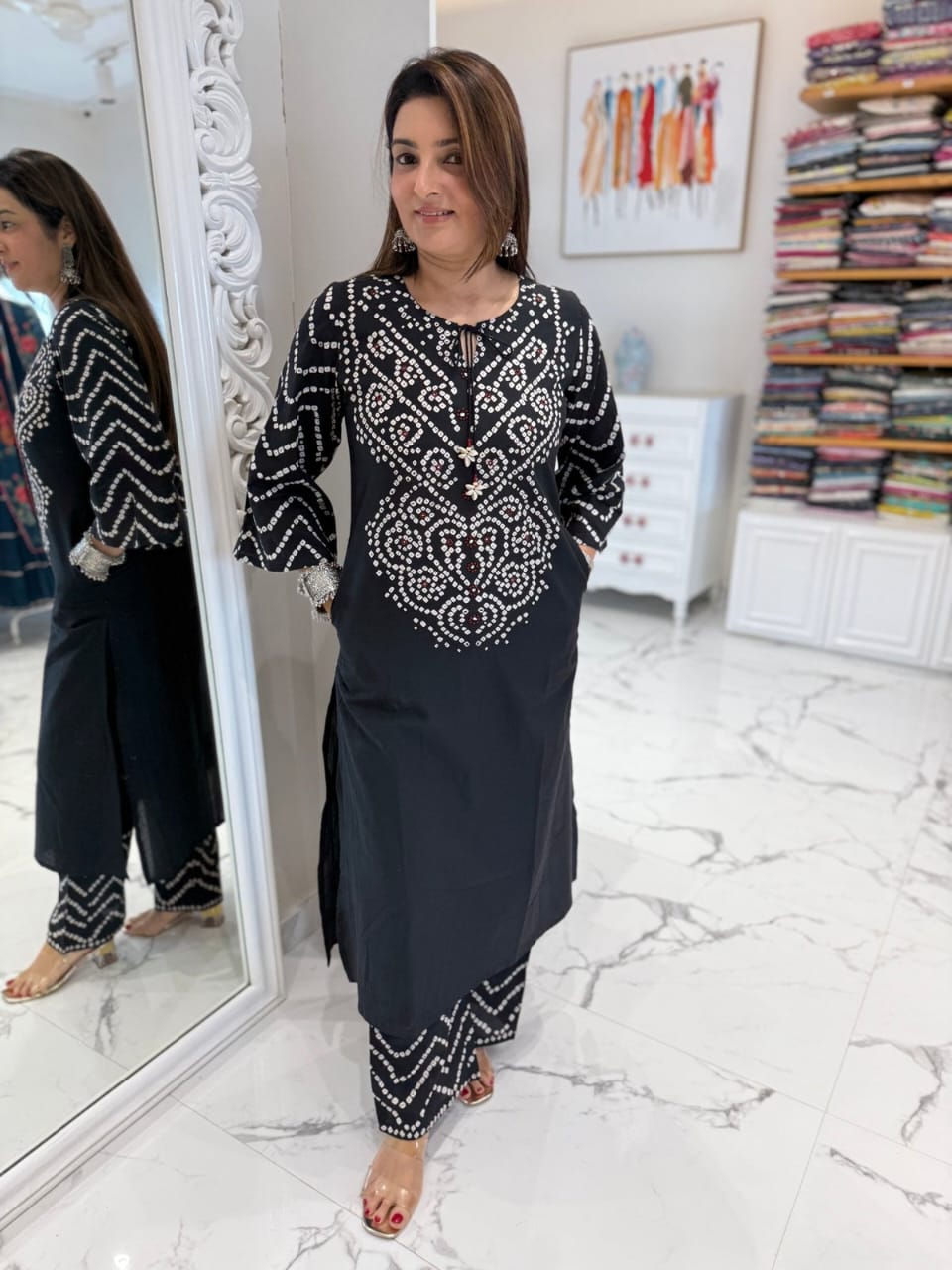 Heavy Cotton Bhandej Print Kurti Set