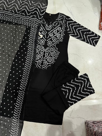Heavy Cotton Bhandej Print Kurti Set