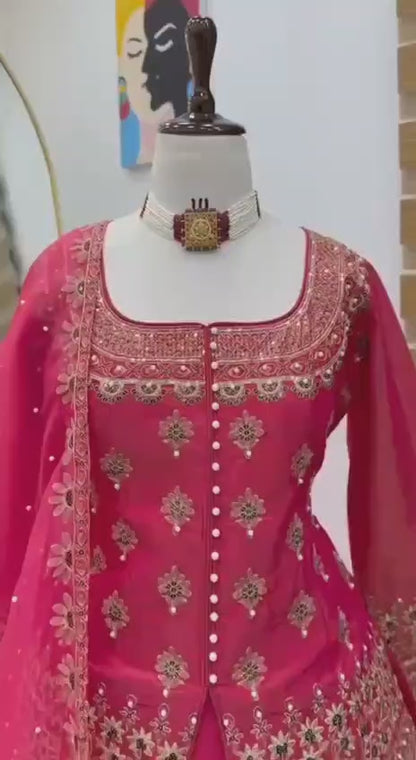 Premium Shimmer Silk Embroidered Lehenga Set