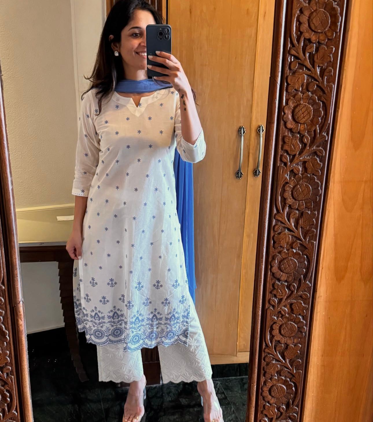 Elegant Cotton Flex Kurta–Plazzo Set with Dupatta 💙✨