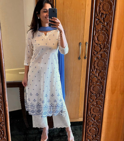 Elegant Cotton Flex Kurta–Plazzo Set with Dupatta 💙✨