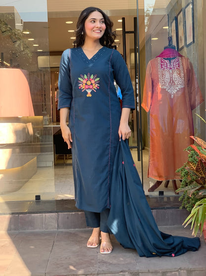 Beautiful Cotton Kurti,Pant and Dupatta set