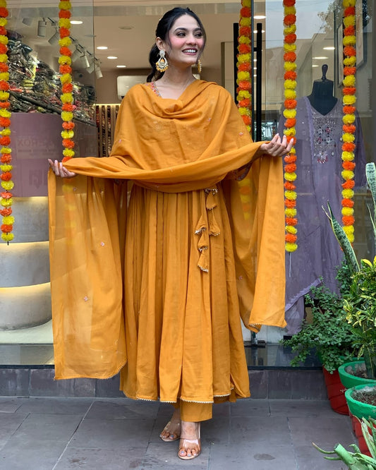 Cotton Angrakha kurti set with beautiful embroidery